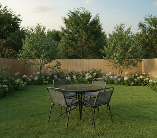 סט שולחן מתכת עגול 90 ס"מ ניו-יורק + 4 כסאות ג'רסי מתכת פסים