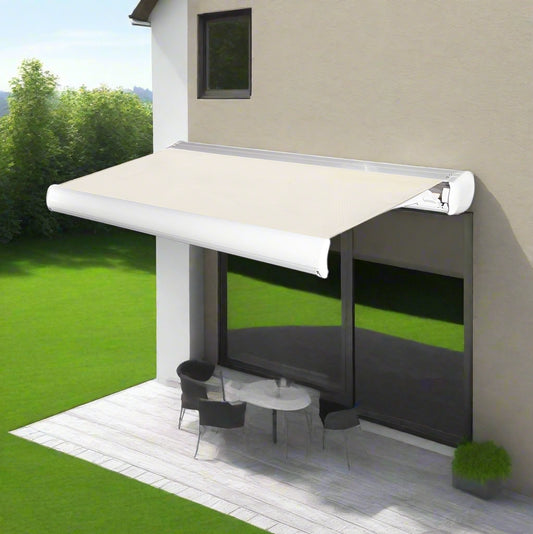 סוכך קסטה חשמלי למרפסת ולגינה 2.5*4 שמנת