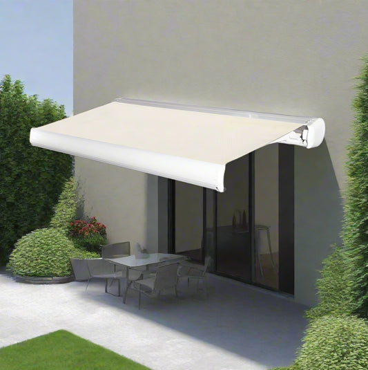 סוכך קסטה חשמלי למרפסת ולגינה 3*5 שמנת