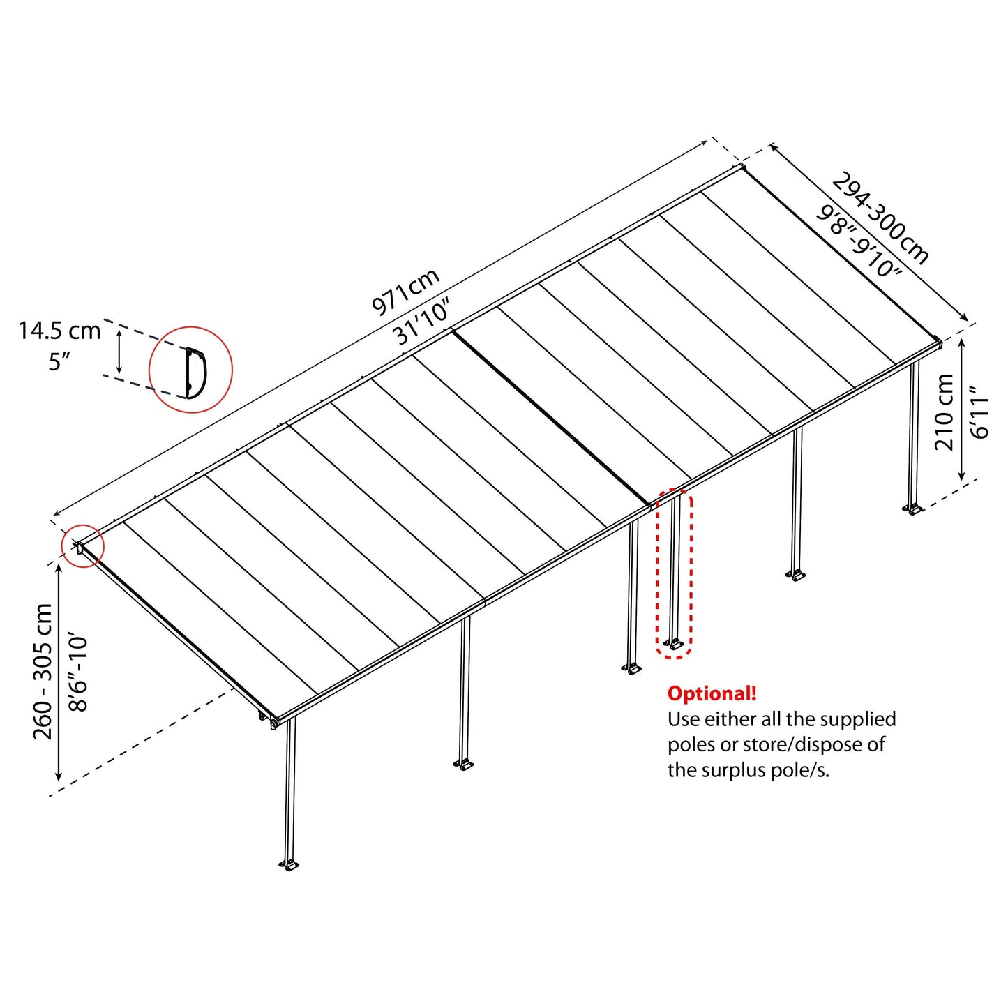 פרגולה אלומיניום Feria לבנה 3X9.7 מבית פלרם - Canopia 702777
