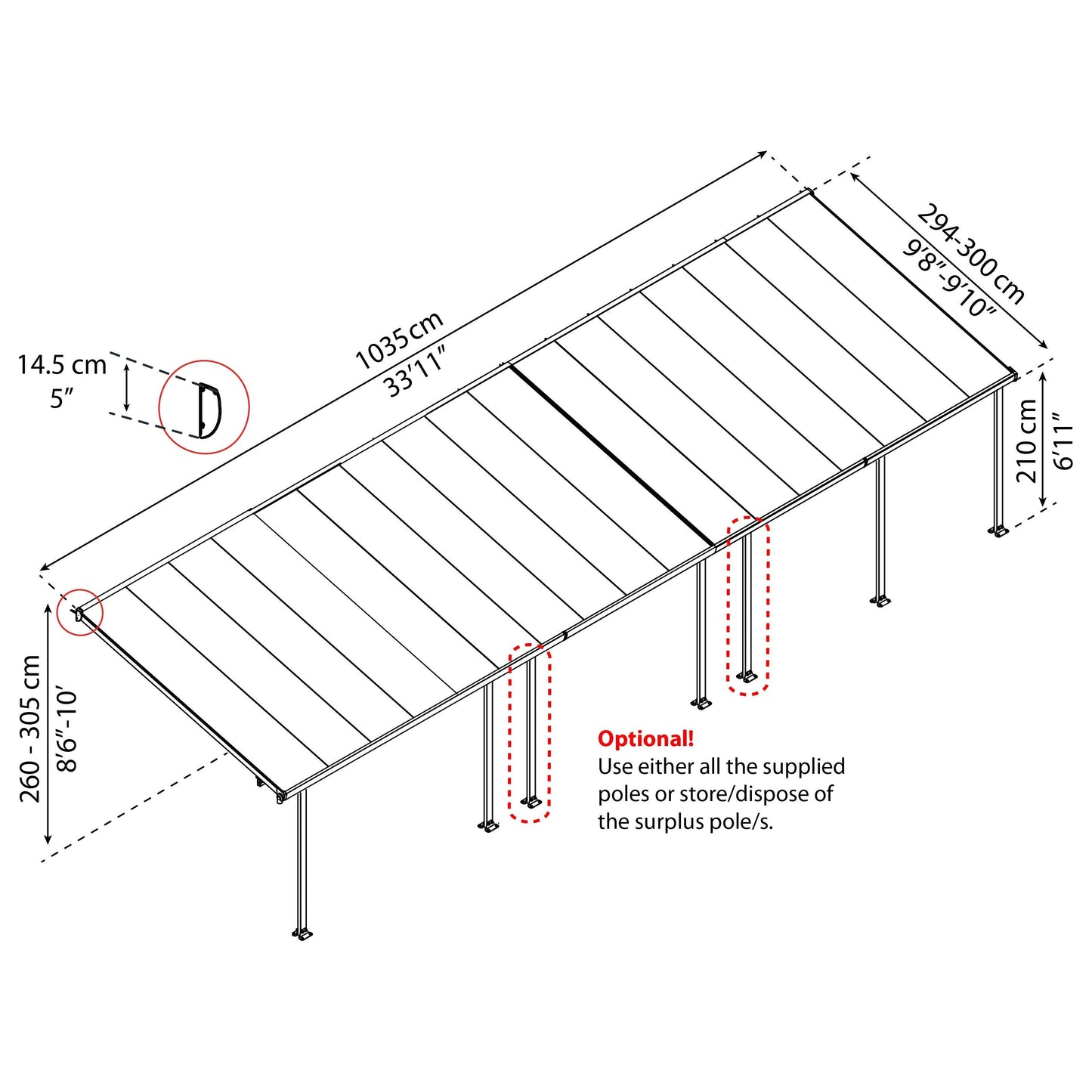 פרגולה אלומיניום Feria לבנה 3X10.4 מבית פלרם - Canopia 702729