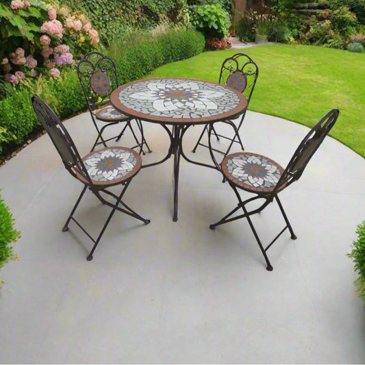 פינת ישיבה פסיפס כתום שולחן עגול 90 ס"מ + 4 כסאות