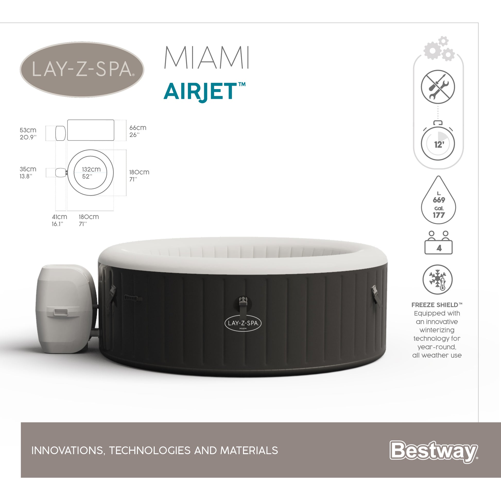 ג'קוזי מתנפח מיאמי, דגם MIAMI 60001 , יבואן רשמי BESTWAY