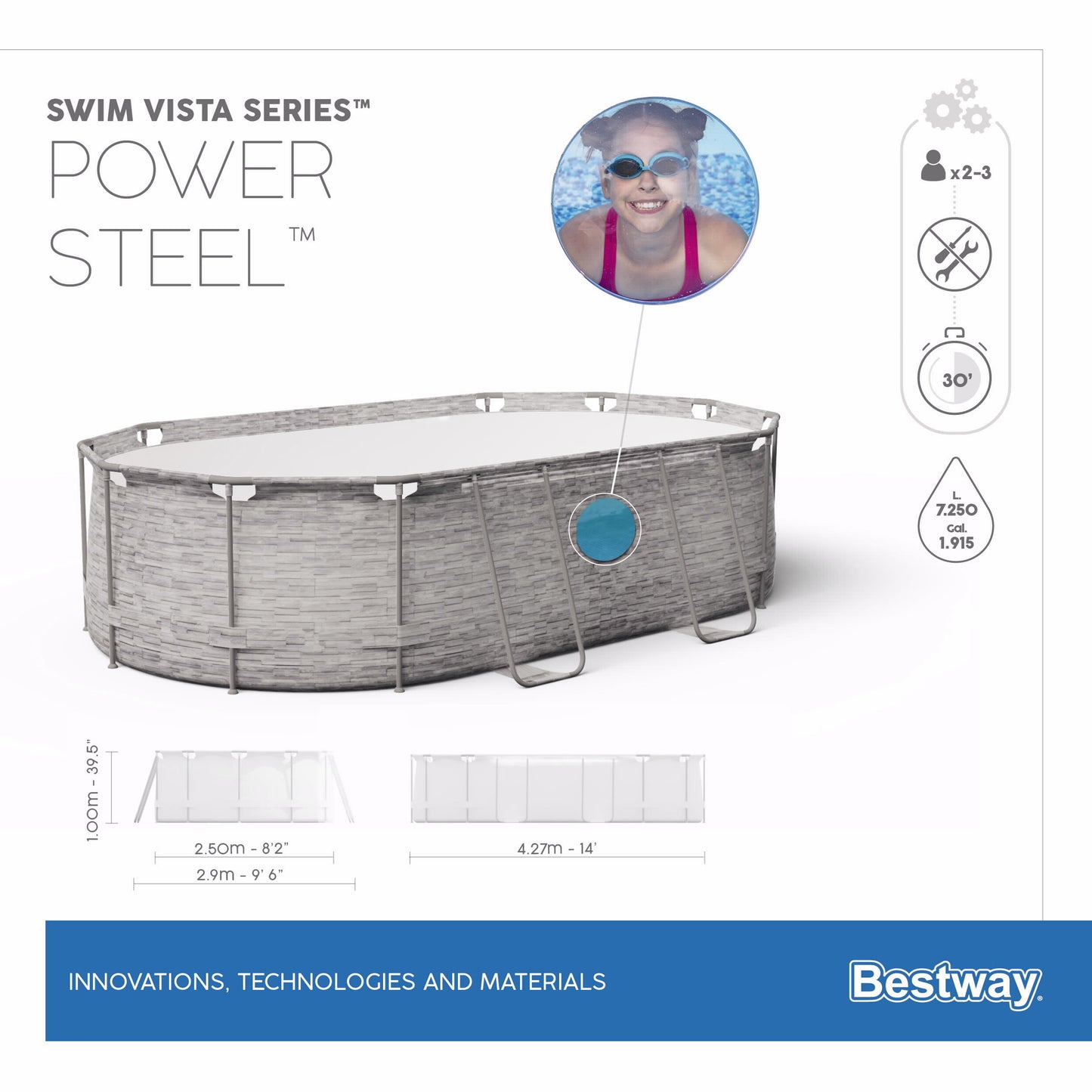 בריכה ביתית אובלית 427*250*100 ס"מ - יבואן רשמי Bestway דגם 56714