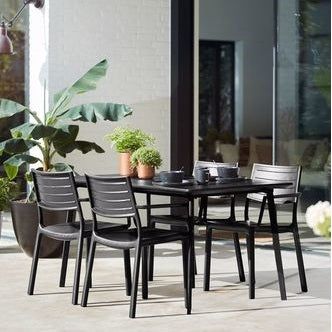 סט שולחן + 4 כסאות פלסטיק דגם מטלין צבע שחור