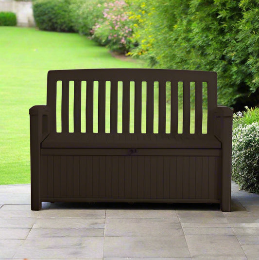 ספסל עם אחסון פטיו 227 ליטר, חום, כתר