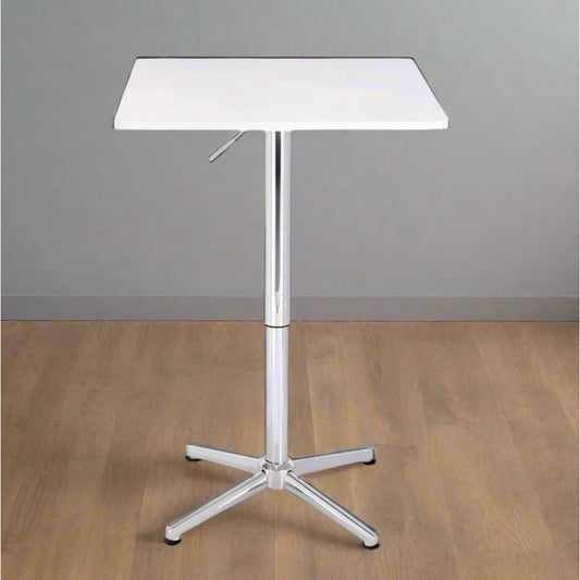 שולחן בר מרובע לבן 60*60 רגל מרובעת כרום