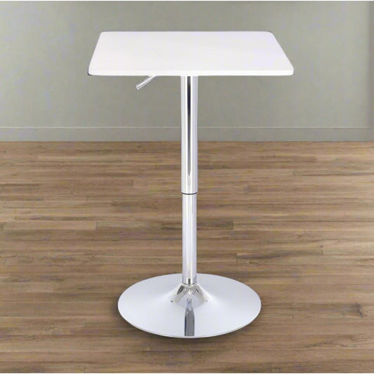 שולחן בר מרובע לבן 60*60 רגל עגולה כרום