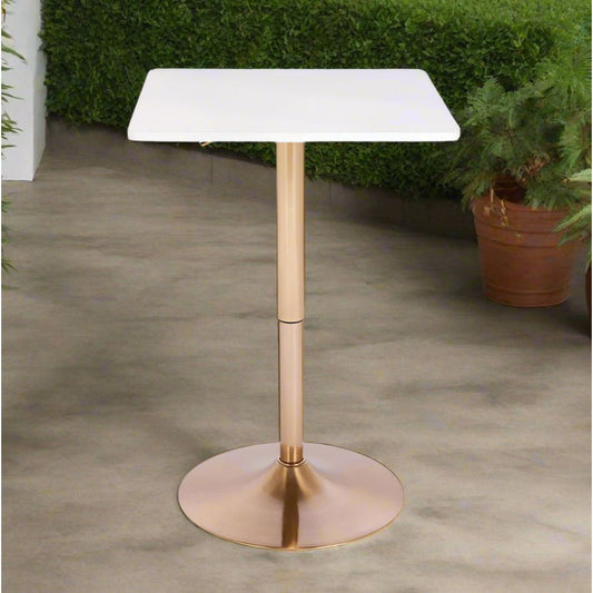 שולחן בר מרובע לבן 60*60 רגל עגולה זהב