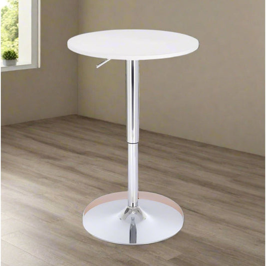 שולחן בר עגול לבן 60 ס"מ  רגל עגולה כרום
