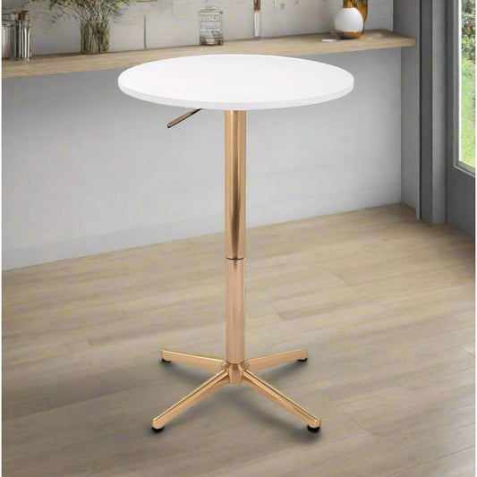שולחן בר עגול לבן 60 ס"מ  רגל כוכב זהב
