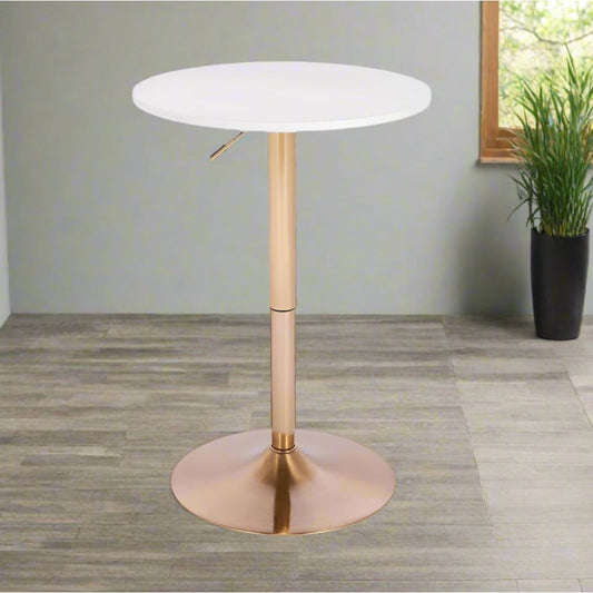 שולחן בר עגול לבן 60 ס"מ  רגל עגולה זהב