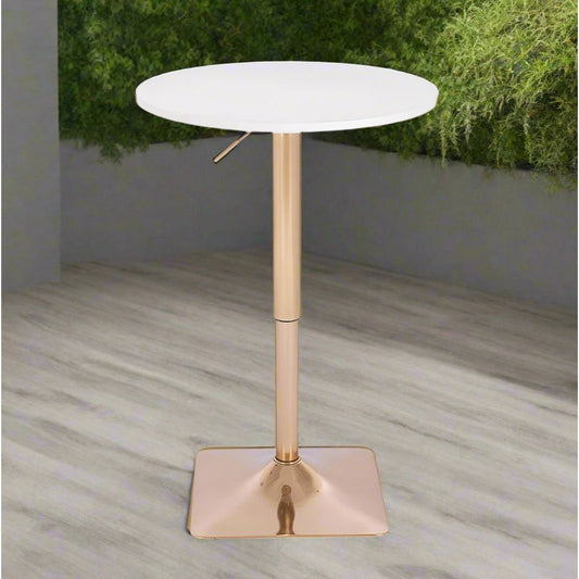 שולחן בר עגול לבן 60 ס"מ  רגל מרובעת זהב