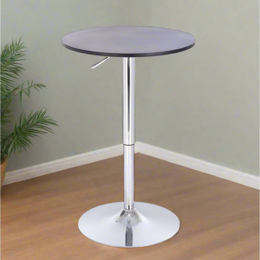 שולחן בר עגול שחור 60 ס"מ  רגל עגולה כרום