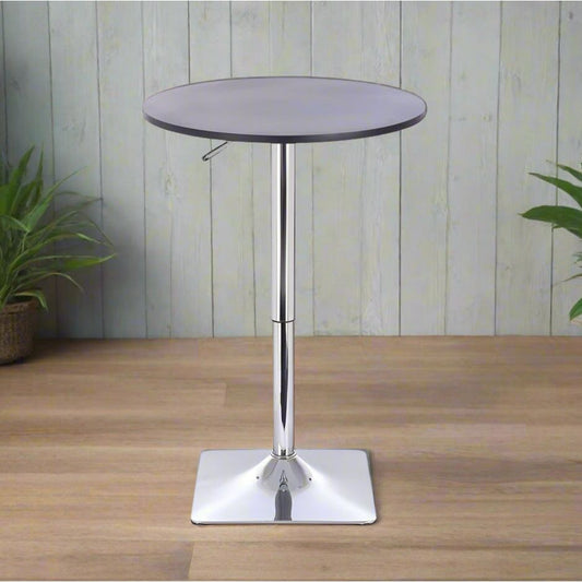 שולחן בר עגול שחור 60 ס"מ  רגל מרובעת כרום