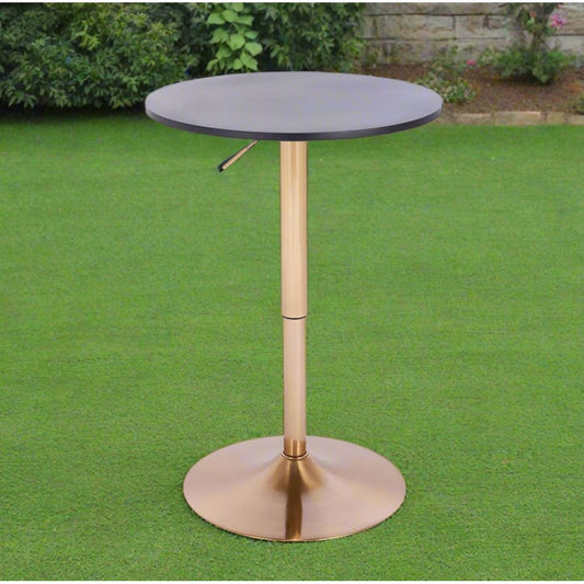 שולחן בר עגול שחור 60 ס"מ  רגל עגולה זהב