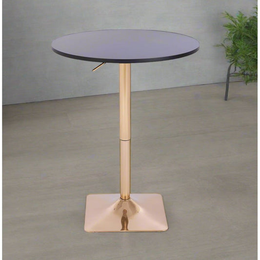 שולחן בר עגול שחור 60 ס מ רגל מרובעת זהב