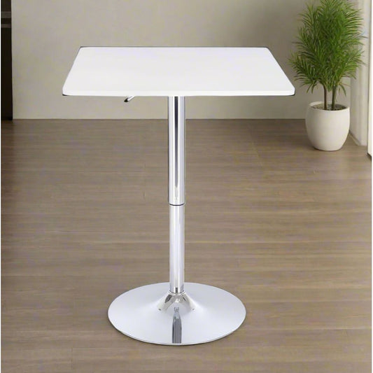 שולחן בר מרובע לבן 70*70 רגל עגולה כרום