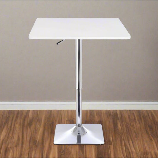 שולחן בר מרובע לבן 70*70 רגל מרובעת כרום