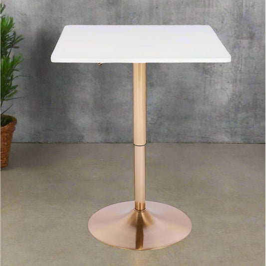 שולחן בר מרובע לבן 70*70 רגל עגולה זהב