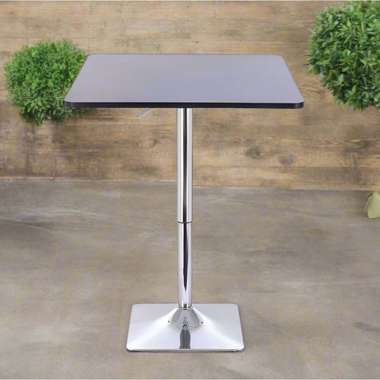 שולחן בר מרובע שחור 70*70 רגל מרובעת כרום