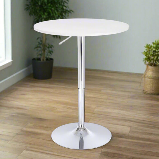 שולחן בר עגול לבן 70 ס"מ  רגל עגולה כרום