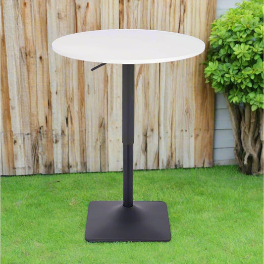 שולחן בר עגול לבן 70 ס"מ  רגל מרובעת שחור