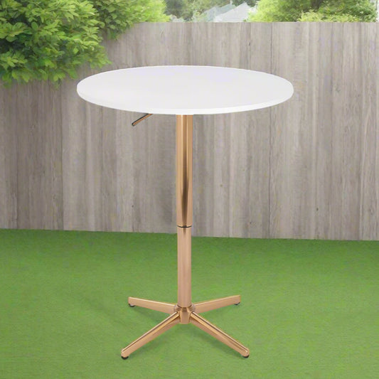 שולחן בר עגול לבן 70 ס"מ  רגל כוכב זהב