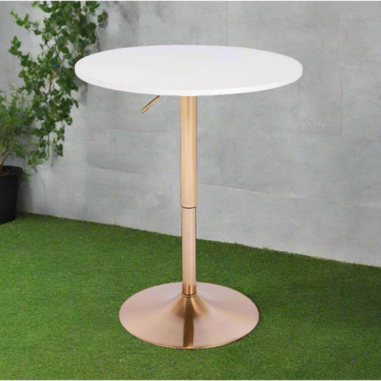 שולחן בר עגול לבן 70 ס"מ  רגל עגולה זהב