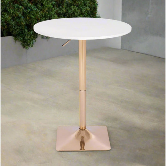 שולחן בר עגול לבן 70 ס"מ  רגל מרובעת זהב