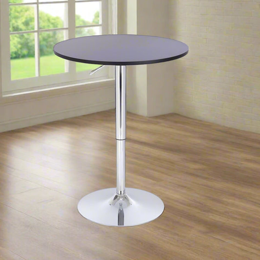 שולחן בר עגול שחור 70 ס"מ  רגל עגולה כרום