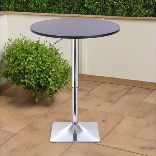 שולחן בר עגול שחור 70 ס"מ  רגל מרובעת כרום