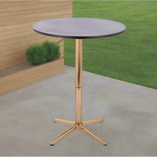 שולחן בר עגול שחור 70 ס"מ  רגל כוכב זהב