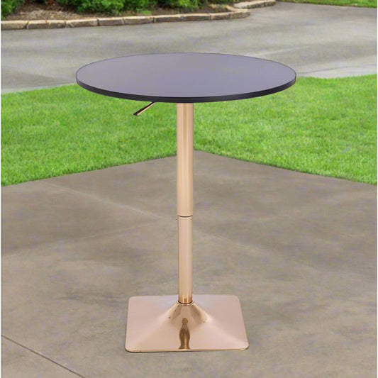 שולחן בר עגול שחור 70 ס"מ  רגל מרובעת זהב