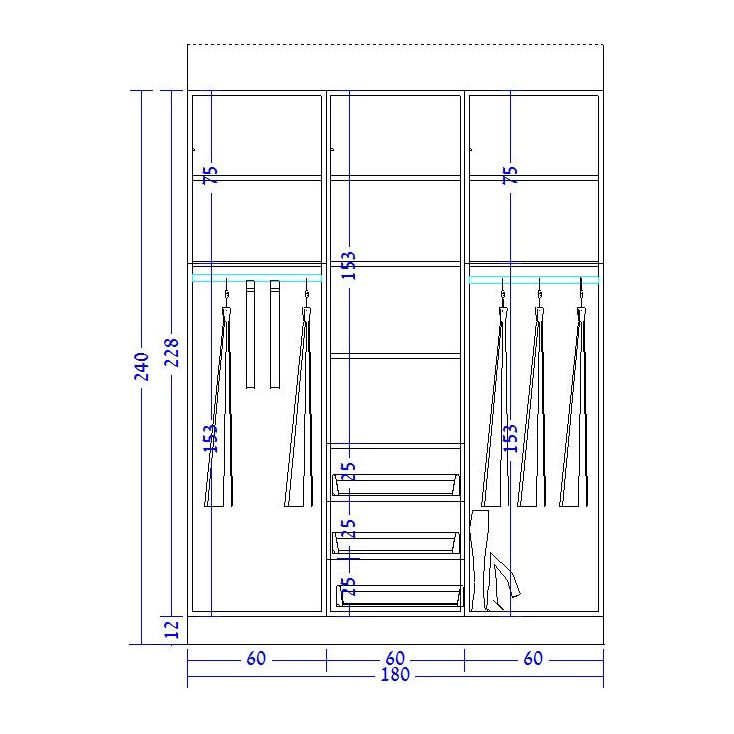 ארון בגדים אייל 1.80 מטר+ 3 מגירות עץ מולבן