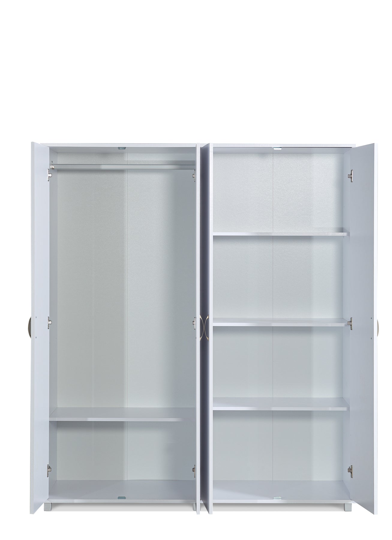 ארון בגדים 4 דלתות דלתות מדפים ותליה לבן