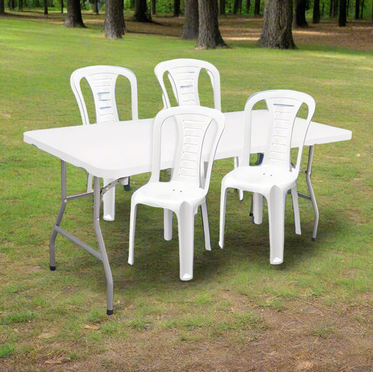 שולחן מתקפל ו- 4 כסאות פלסטיק: מחיר משתלם במיוחד