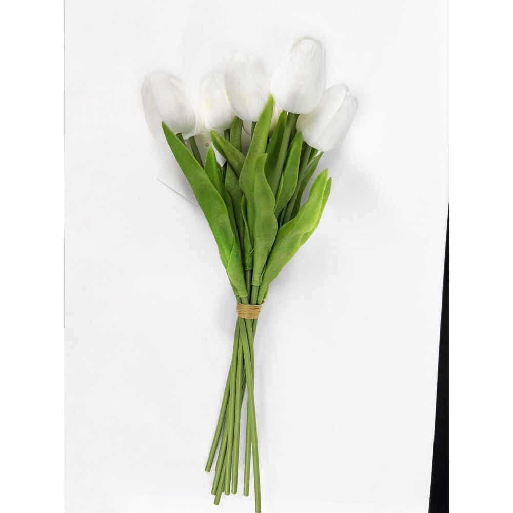 זר טוליפים מלאכותי לבן 35 ס"מ