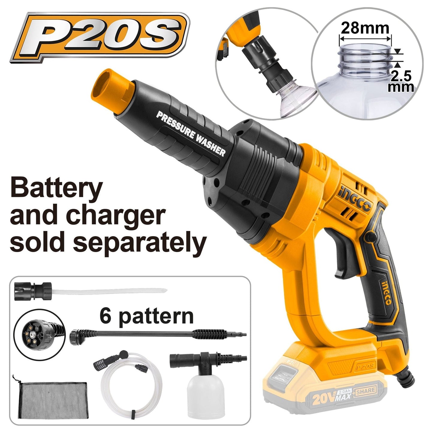 גוף מכשיר שטיפה בלחץ 24.5 INGCO 20V Bar