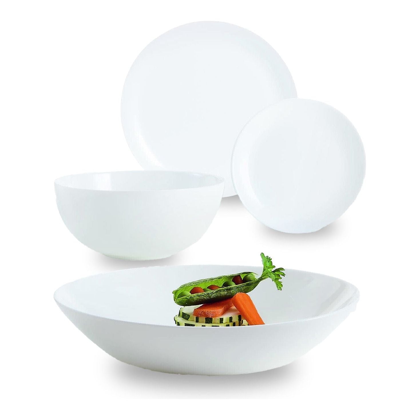 מערכת אוכל 19 חלקים זכוכית דיוואלי לבן