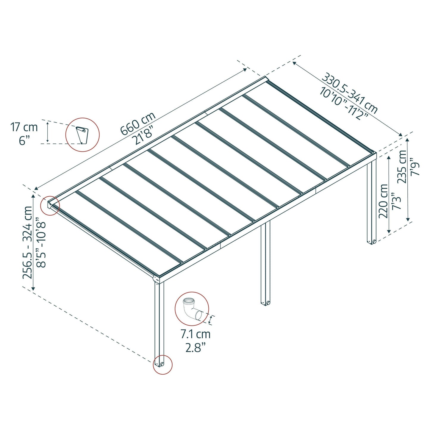 פרגולה אלומיניום Stockholm שקופה 3.4X6.6 עיצוב מודרני מבית Canopia