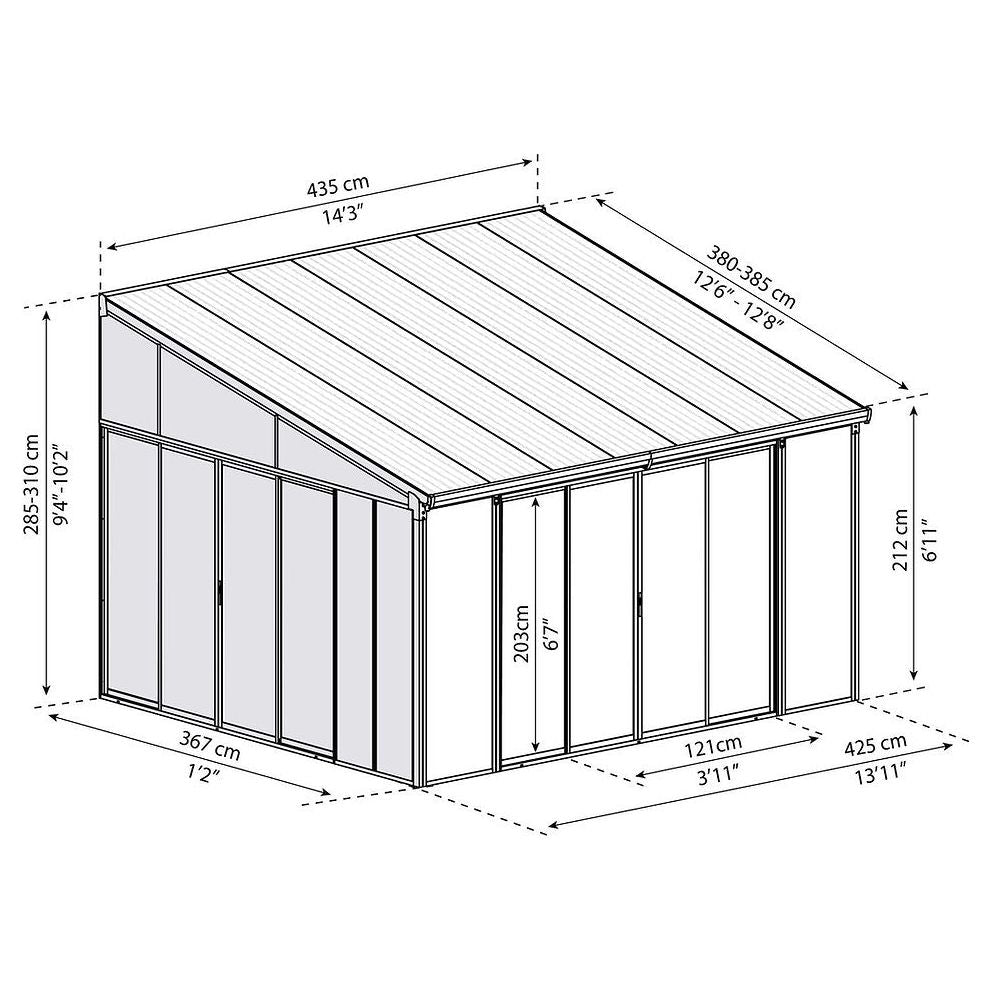פרגולה אלומיניום סגורה SanRemo אפורה 3.9X4.4 קירוי שקוף