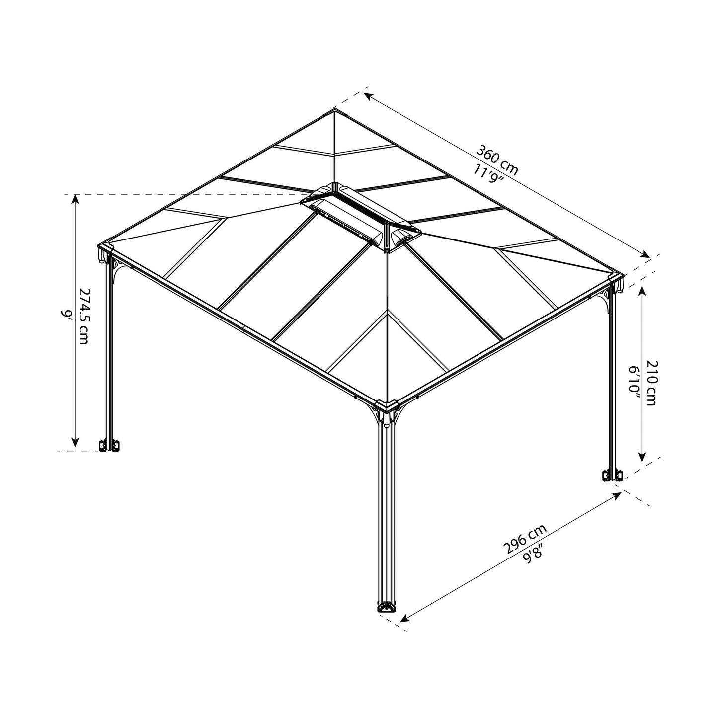 גזיבו לגינה Martinique אפור כהה 3X3.6 מבית פלרם - Canopia