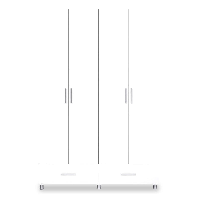 ארון לבן עם ארבע דלתות ומגירות.