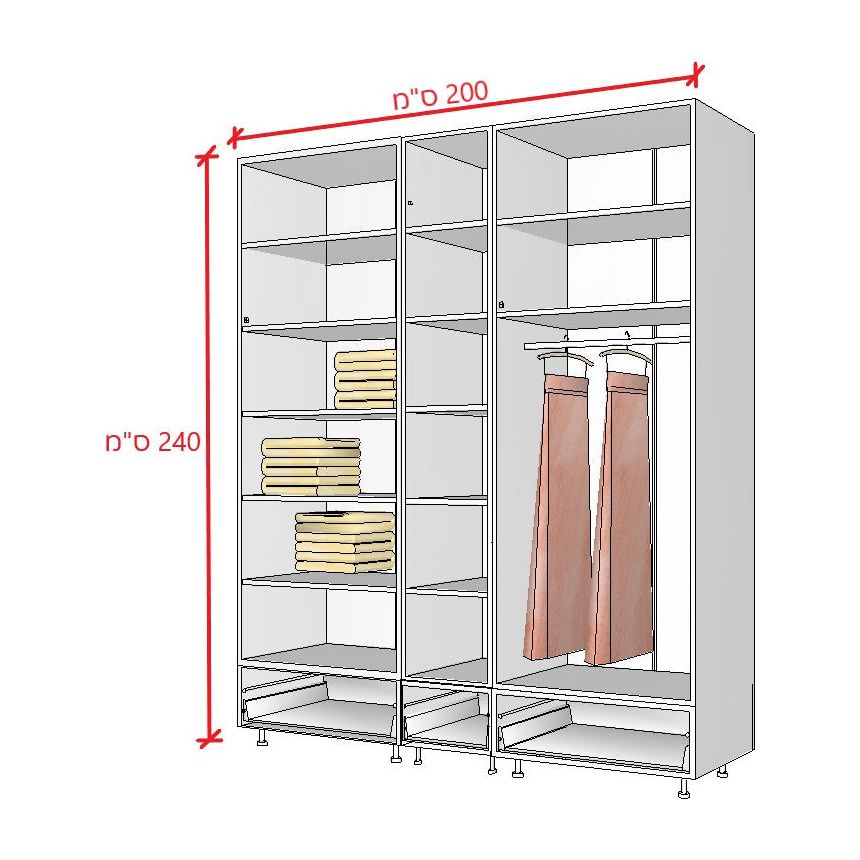 ארון הילה 5 דלתות ו 3 מגירות עץ מולבן