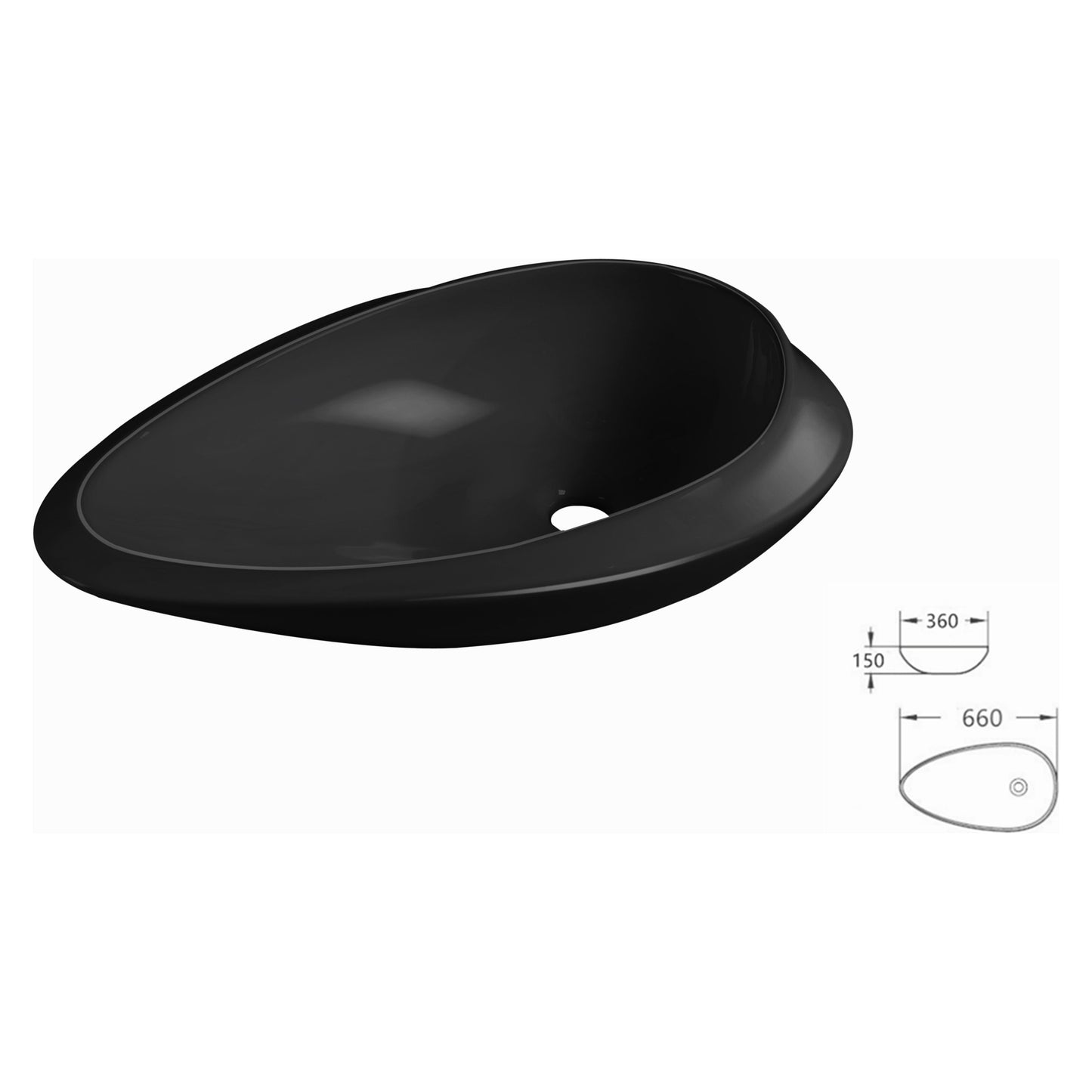 כיור מונח אובאלי/טיפה טולדו 600*360*150 ס"מ שחור מט