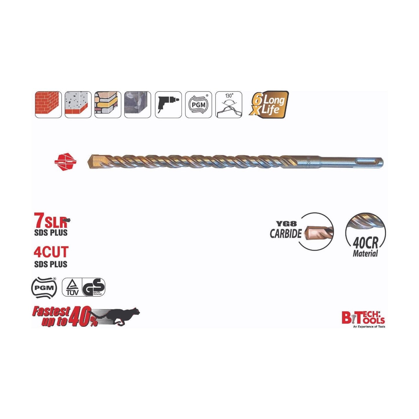 מקדח פטישון SLR 7 SDS P מידה B.TECH 5X110 PGM