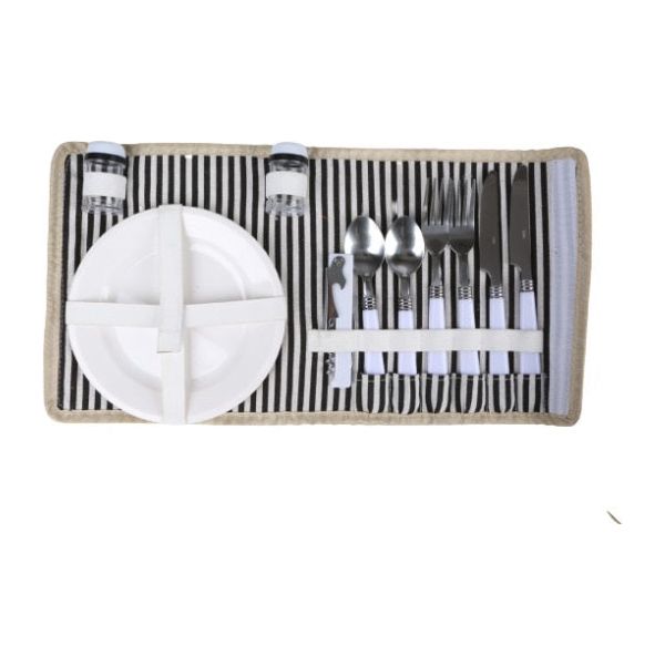 סט כלי אוכל בתוך מארז מפוספס