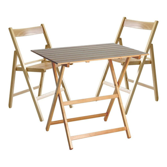 פינת אוכל זוגית- שולחן מתקפל + 2 כסאות מתקפלים עץ טבעי