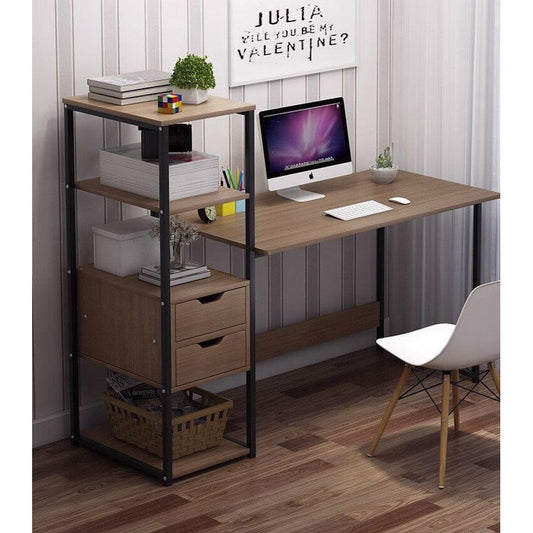 שולחן מחשב כתיבה כולל מגירות דגם MSR-1142 רוחב 1 מטר מבית ROSSO ITALY צבע עץ כהה שלדה שחורה